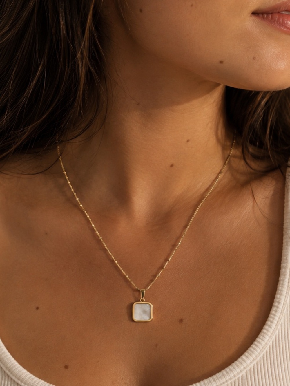 18K Gold Plated Square Pendant Necklace